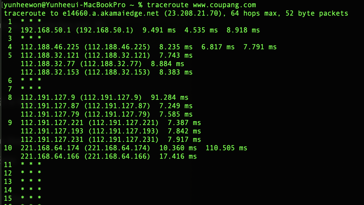 traceroute to coupang